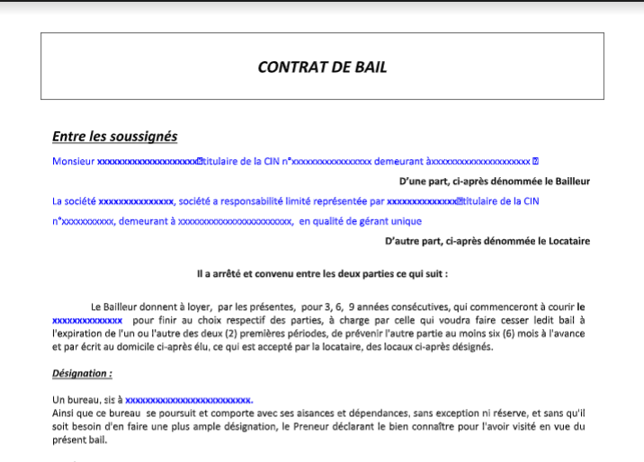 تحميل contract de bail